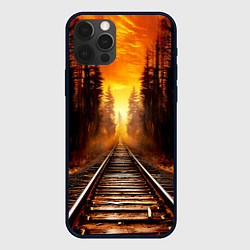 Чехол для iPhone 12 Pro Железная дорога на закате, цвет: 3D-черный