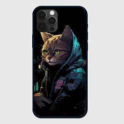 Чехол для iPhone 12 Pro Кот в стиле киберпанк, цвет: 3D-черный