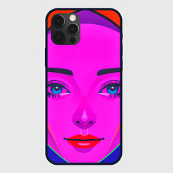 Чехол для iPhone 12 Pro Девушка с голубыми глазами и фиолетовым лицом, цвет: 3D-черный