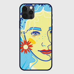 Чехол для iPhone 12 Pro Девушка с голубыми волосами в цветочном венке, цвет: 3D-черный