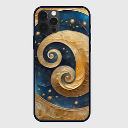 Чехол для iPhone 12 Pro Синий золотой декоративный орнамент, цвет: 3D-черный