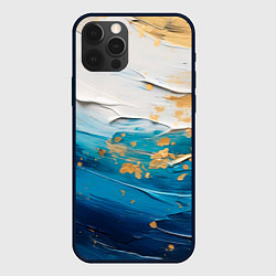 Чехол для iPhone 12 Pro Белый, синий, золотой импасто абстракция, цвет: 3D-черный