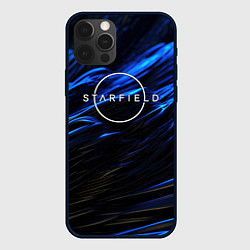 Чехол для iPhone 12 Pro Starfield logo blue background, цвет: 3D-черный