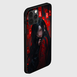 Чехол для iPhone 12 Pro Девушка из аниме и красные печати, цвет: 3D-черный — фото 2