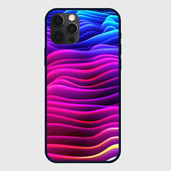 Чехол для iPhone 12 Pro Синие фиолетовые волны, цвет: 3D-черный