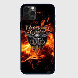 Чехол для iPhone 12 Pro Baldurs Gate 3 fire logo, цвет: 3D-черный