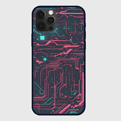 Чехол для iPhone 12 Pro Кибер схемы Розовый и голубой, цвет: 3D-черный
