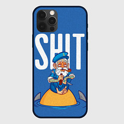 Чехол для iPhone 12 Pro Моряк на острове среди акул, цвет: 3D-черный