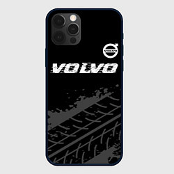Чехол для iPhone 12 Pro Volvo speed на темном фоне со следами шин: символ, цвет: 3D-черный
