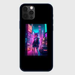 Чехол для iPhone 12 Pro Девушка киберпанк в городе, цвет: 3D-черный