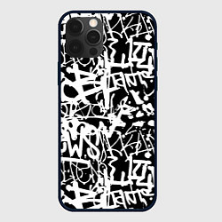 Чехол для iPhone 12 Pro Граффити черно-белый паттерн, цвет: 3D-черный