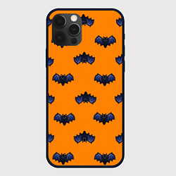 Чехол для iPhone 12 Pro Летучие мыши - паттерн оранжевый, цвет: 3D-черный