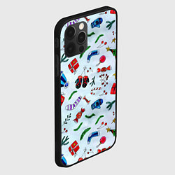 Чехол для iPhone 12 Pro Елочный узор с новогодними атрибутами, цвет: 3D-черный — фото 2