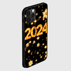 Чехол для iPhone 12 Pro Новый 2024 год - золотые снежинки, цвет: 3D-черный — фото 2