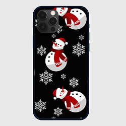 Чехол для iPhone 12 Pro Снеговички в зимних шапочках со снежинками, цвет: 3D-черный