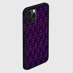 Чехол для iPhone 12 Pro Фиолетовые ромбы на чёрном фоне, цвет: 3D-черный — фото 2