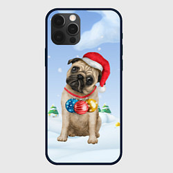 Чехол для iPhone 12 Pro Новогодний мопс, цвет: 3D-черный