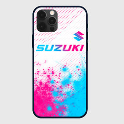 Чехол для iPhone 12 Pro Suzuki neon gradient style: символ сверху, цвет: 3D-черный