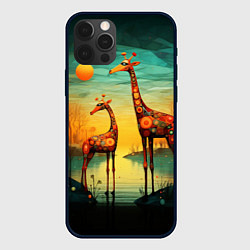 Чехол для iPhone 12 Pro Жирафы в стиле фолк-арт, цвет: 3D-черный
