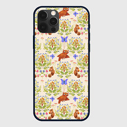 Чехол для iPhone 12 Pro Сказочный лес бурундук и сова в деревьях, цвет: 3D-черный