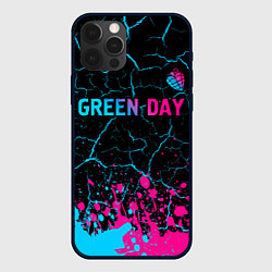 Чехол для iPhone 12 Pro Green Day - neon gradient: символ сверху, цвет: 3D-черный