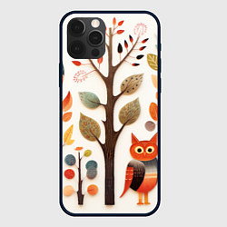 Чехол для iPhone 12 Pro Совы в осеннем лесу в стиле фолк-арт, цвет: 3D-черный