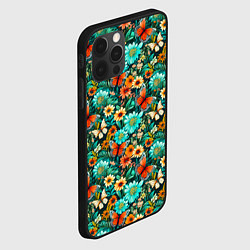 Чехол для iPhone 12 Pro Бабочки в цветах паттерн, цвет: 3D-черный — фото 2