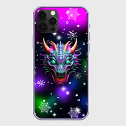 Чехол для iPhone 12 Pro Неновый дракон, цвет: 3D-светло-сиреневый
