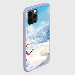 Чехол для iPhone 12 Pro Новогодний пейзаж снеговик, цвет: 3D-светло-сиреневый — фото 2
