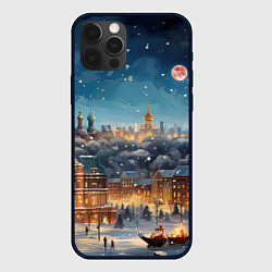 Чехол для iPhone 12 Pro Ночной новогодний город, цвет: 3D-черный