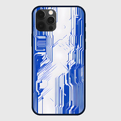 Чехол для iPhone 12 Pro Синие линии на белом фоне киберпанк, цвет: 3D-черный
