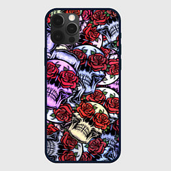 Чехол для iPhone 12 Pro Череп розы в глазах паттерн, цвет: 3D-черный