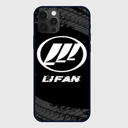 Чехол для iPhone 12 Pro Lifan speed на темном фоне со следами шин, цвет: 3D-черный