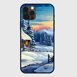 Чехол для iPhone 12 Pro Зимний новогодний пейзаж, цвет: 3D-черный