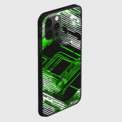 Чехол для iPhone 12 Pro Киберпанк линии белые и зелёные, цвет: 3D-черный — фото 2