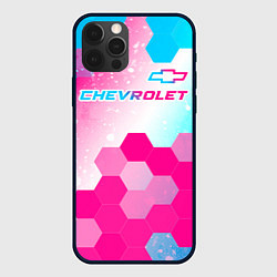 Чехол для iPhone 12 Pro Chevrolet neon gradient style посередине, цвет: 3D-черный