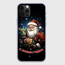 Чехол для iPhone 12 Pro Дед мороз с драконом, цвет: 3D-светло-сиреневый