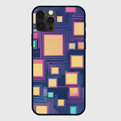 Чехол для iPhone 12 Pro Разноцветные ретро квадраты, цвет: 3D-черный