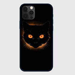 Чехол для iPhone 12 Pro Портрет черного кота в оранжевом свечении, цвет: 3D-черный
