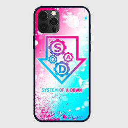 Чехол для iPhone 12 Pro System of a Down neon gradient style, цвет: 3D-черный