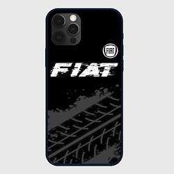 Чехол iPhone 12 Pro Fiat speed на темном фоне со следами шин посередин