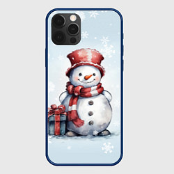 Чехол для iPhone 12 Pro New Years cute snowman, цвет: 3D-тёмно-синий