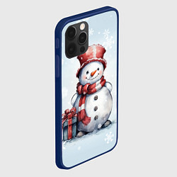 Чехол для iPhone 12 Pro New Years cute snowman, цвет: 3D-тёмно-синий — фото 2