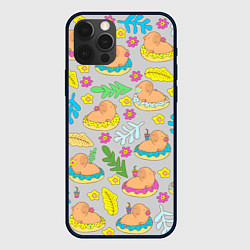 Чехол для iPhone 12 Pro Семья капибар на отдыхе, цвет: 3D-черный