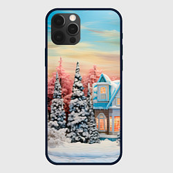 Чехол для iPhone 12 Pro Новогодние снежные домики, цвет: 3D-черный