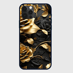 Чехол для iPhone 12 Pro Металлические розы золотые и черные, цвет: 3D-черный