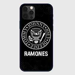 Чехол для iPhone 12 Pro Ramones glitch на темном фоне, цвет: 3D-черный