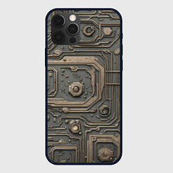 Чехол для iPhone 12 Pro Металлическая ржавая обшивка с микросхемами и гайк, цвет: 3D-черный