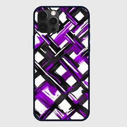 Чехол для iPhone 12 Pro Фиолетовые и чёрные мазки, цвет: 3D-черный