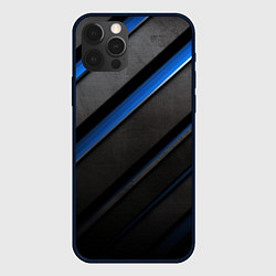 Чехол для iPhone 12 Pro Black blue lines, цвет: 3D-черный